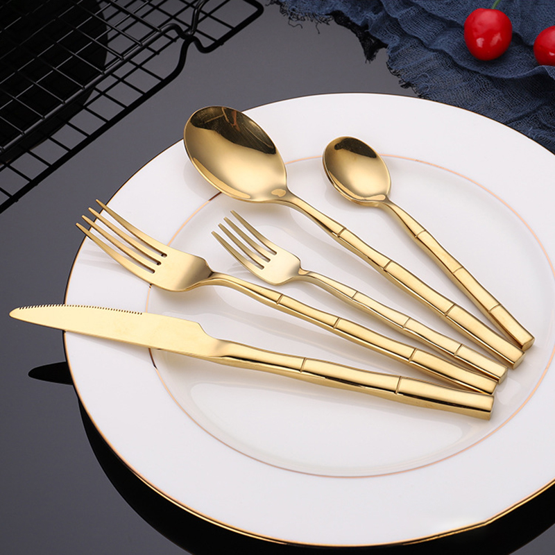 Bamboo Cutlery - 4/5pcs Bambus Design Edelstahl Besteck Set