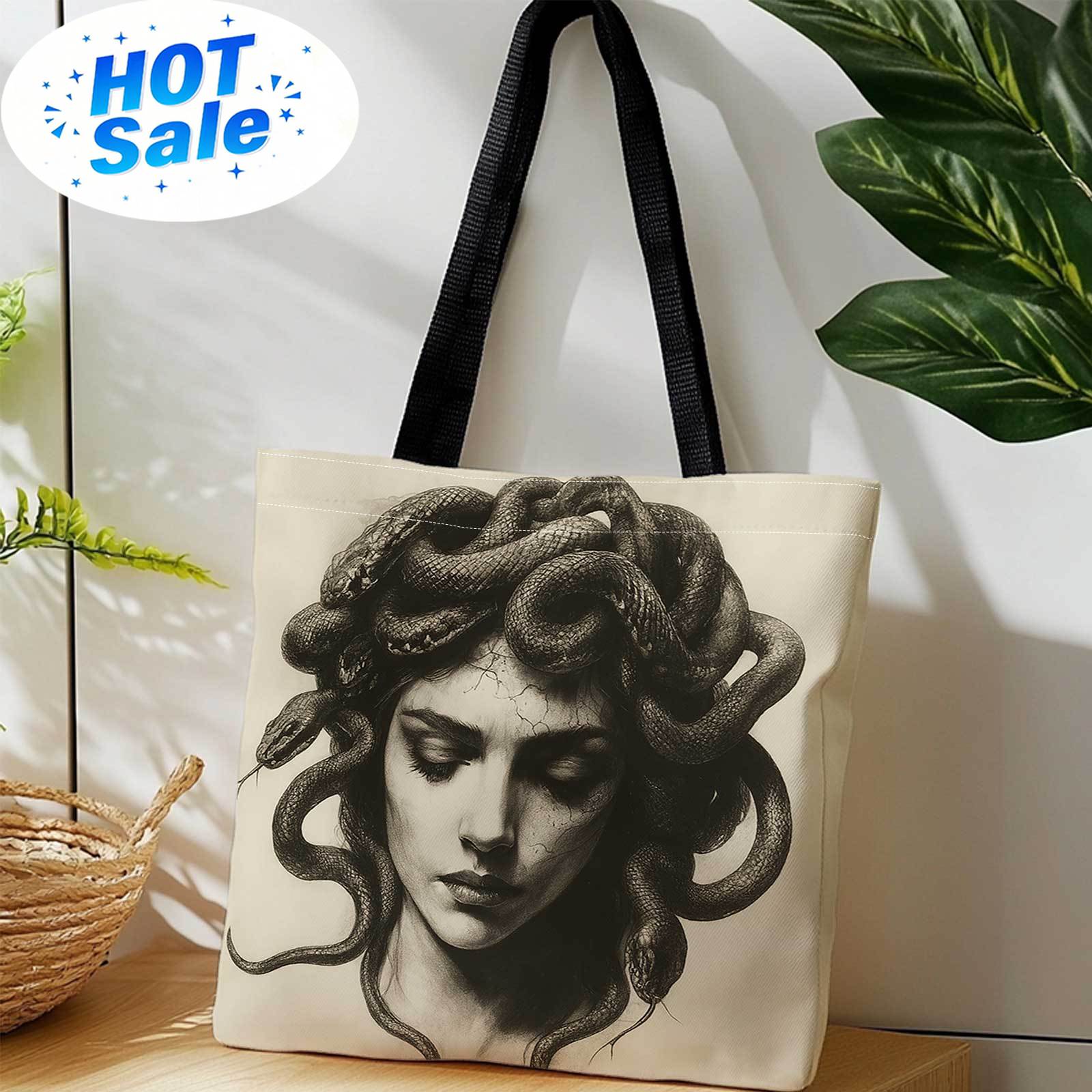 Reusable Bag - Doppelseitig bedruckte Einkaufstasche + Medusa, Schlangen,