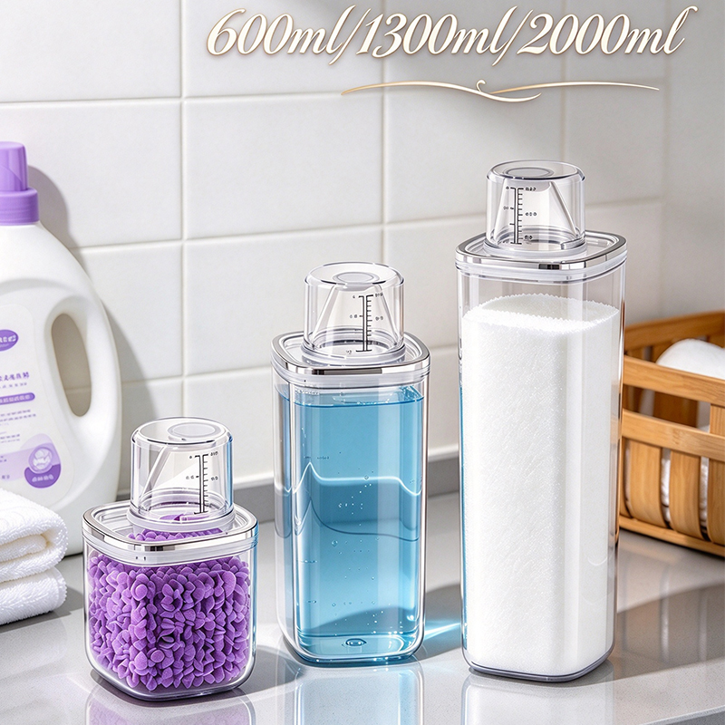 Reusable Bottle - Waschmittel-Aufbewahrungsbehälter mit Messbecher, luftdicht, wiederverwendbar, versiegelt,