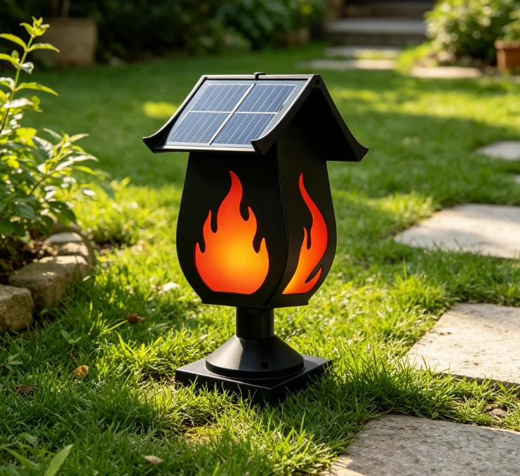 Solar Garden Light - Solar-Säulenleuchten mit simulierten Flammen, wasserdichte Solarleuchten
