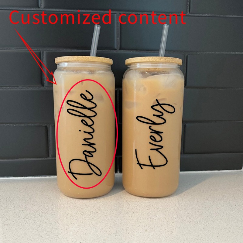 Reusable Straw - Personalisierte Glas-Eiskaffee-Tasse mit Deckel & Strohhalm,