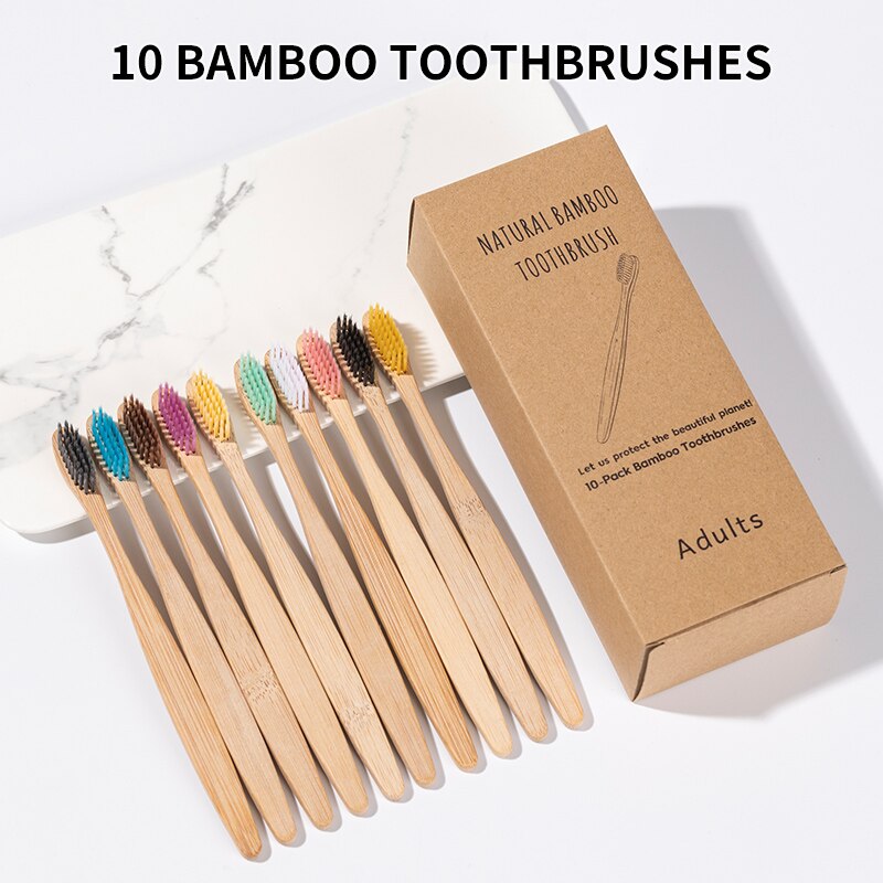 Bamboo Toothbrush - 10-teiliges Bambus-Zahnbürsten-Set – umweltfreundliche Zahnbürsten mit