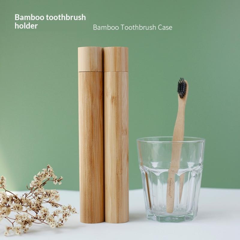 Bamboo Toothbrush - 【A】Leere Zahnbürstenhülle aus Bambus & Tee-Flasche,